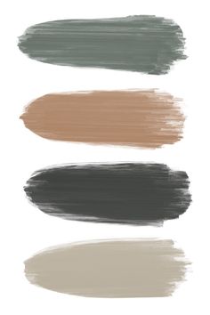 four different shades of gray, beige and green paint on a white background with the same color