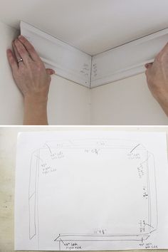 two pictures showing how to install the trim on a ceiling