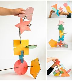 several pictures of different shapes and sizes of paper stars, with one being cut out