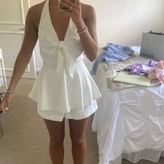 White Romper Tags Still On!! Perfect For Game Days Or A Rush Event!! White Romper, Game Day, Rush, White Dress, Color White, Rompers, Mini Dress, Womens Dresses, Tags