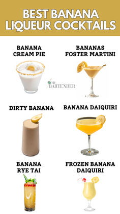 Banana Liqueur Cocktails Banana Drinks Alcohol Cocktails, Romantic Drinks Cocktails, Banana Cream Cocktail, Banana Flavored Alcoholic Drinks, Drinks With Banana Liquer, Banana Liquer Cocktails, Banana Whiskey Recipes, Banana Mixed Drinks