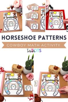 horse shoe patterns for cowboy math activity with cactuses and potted cacti