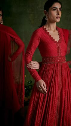 Indian Garments, Hibiscus Red, Long Anarkali, Embroidered Anarkali, Designer Outfit