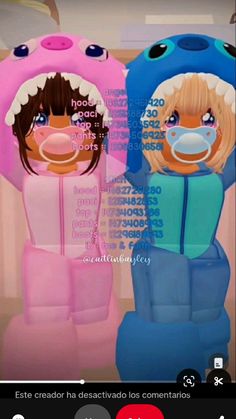 two cartoon dolls are standing next to each other in front of a screen with the caption