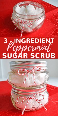 homemade peppermin sugar scrub recipe in a mason jar