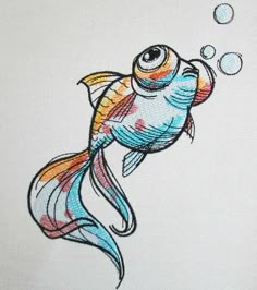 a drawing of a fish with bubbles in it's mouth