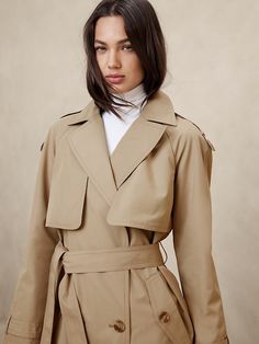 Timeless Trench Coat | Banana Republic Factory Capsule Wardrobe Outfit Ideas, Shoulder Epaulettes, Capsule Wardrobe Outfits, Weather Wear, Banana Republic Factory, Notch Collar, Fabric Belt, Water Resistant Fabric, Four Seasons