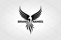 a black and white bird logo with the words brand names on it's wings