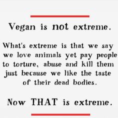 a sign that reads vegan is not extreme what's extreme is that we say we love animals yet pay people to torture, and kill them just because we