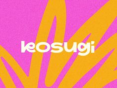 the word kosugi is written in white on an orange and pink background with leaves