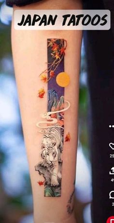 an image of japanese tattoos on the back of a woman's arm and leg