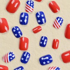 4th of July Press On Nails Short Square Fake Nails Independence Day False Nails American Flag Flag Nails, Short Fake Nails, Red Acrylic Nails, Blue Acrylic Nails, 4th Of July Nails, Short Square Acrylic Nails, July Nails, Nail Art Kit, Nail Patterns