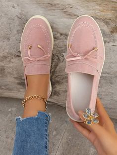 Women's Faux Suede Slip-On Loafers, Casual Flat Shoes With No Laces, All-Season Pink Preppy,Fashionable    Plain    Women Shoes, size features are:Bust: ,Length: ,Sleeve Length: Pink Casual Canvas Shoes For School, Pink Casual Ballet Flats For Spring, Pink Comfortable Canvas Shoes For Spring, Trendy Pink Flat Loafers, Chic Pink Flat Loafers, Casual Flat Shoes, Hot Heels, Estilo Hip Hop, Casual Flats