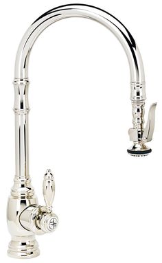 a kitchen faucet with chrome finish