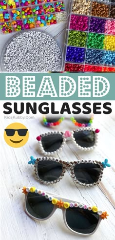 beaded sunglasses with text overlay that says beaded sun glasses