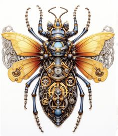 a drawing of a bug made out of mechanical parts