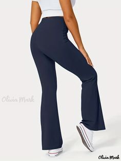 Olivia Mark - Womens Plus Size Sports Pants: Solid Crossover High Rise High Stretch Pants with Pipping Detailing Stretch Workout Pants With Elastic Side Panels, Stretch Workout Pants, High Waist Sports Bottoms With Loosely Fitted Hips, Wide Leg Sports Bottoms With Elastic Side Panels, Sports Bottoms With Elastic Side Panels, Sports Wide Leg Bottoms With Elastic Side Panels, Sports Wide-leg Bottoms With Elastic Side Panels, Solid Sports Bottoms With Elastic Side Panels, High-waisted Workout Bottoms With Elastic Waistband