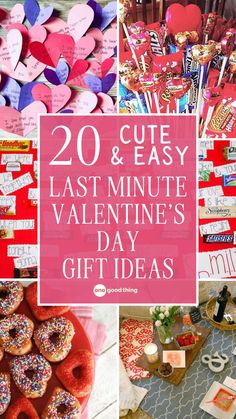 collage of homemade valentine gift ideas with text overlay 20 cute & easy last minute valentines day gift ideas.