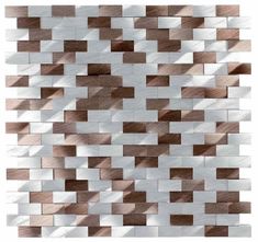 a white and brown tiled wall with squares on the bottom, in shades of silver