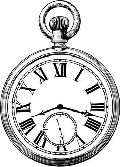 an old pocket watch with roman numerals on the face, vintage engraved in black ink