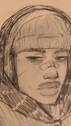 a drawing of a person with headphones on