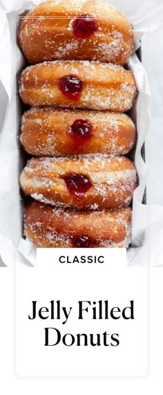 jelly filled doughnuts in a box with the words classic on top and below