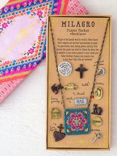 Milagro Prayer Pocket Necklace|Turquoise-view 1 Pocket Necklace, Rolling Tote Bag, Rolling Tote, Turquoise Men, Prayer For The Day, Embroidered Pocket, Easy Jewelry, Hair Accessories Boho, Prayer Flags