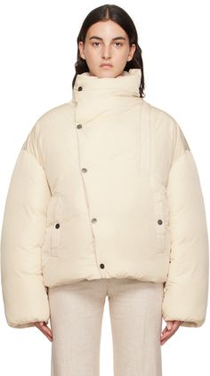 Insulated water-repellent crinkled nylon taffeta jacket. · Funnel neck · Offset zip closure with press-stud placket · Zip and welt pockets · Concealed bungee-style drawstring at hem · Elasticized cuffs · Grosgrain logo patch at back collar · Fully lined Part of the Le Chouchou collection. Supplier color: Off-white White Puffer, Funnel Neck, Funnel, Puffer Jacket, Welt Pocket, Outerwear Jackets, Water Repellent, Patch Logo, Apparel Accessories