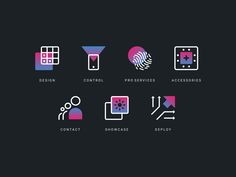 the different types of icons are shown in this graphic art work, which includes an image of