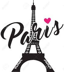 the eiffel tower in paris with pink heart on it's top and lettering that says paris