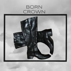 Born Crown | Shoes | Borncrown Womens 85 Black Leather Knee High Riding Boots Euc | Poshmark Black Suede Boots, Block Heel Boots