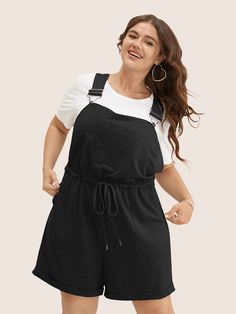 Solid Pocket Drawstring Overall Romper Romper Plus Size, Overall Romper, Trendy Jumpsuit, Jumpsuits Women, Plus Size Summer Outfits, Plus Size Romper, Plus Size Shorts, Womens Clothing Sizes