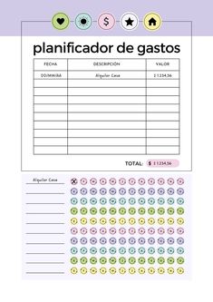 a printable planner with the words planificdor de gasos