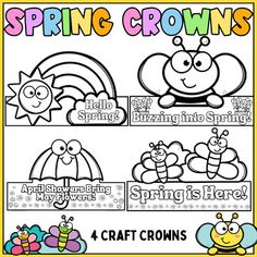 4 Craft Crowns/Hats for Spring! Includes:Rainbow "Hello Spring!"Bumble Bee "Buzzing into Spring!"Umbrella "April Showers Bring May Flowers!"Butterflies "Spring is Here!"Extender Strips to fit around students headsClick thumbnails to see all hats included. 4k Activities, Preschool Hat, Spring Crown, Spring Umbrella, Spring Headband, April Showers Bring May Flowers, Crown Crafts, Spring Preschool, Spring Craft