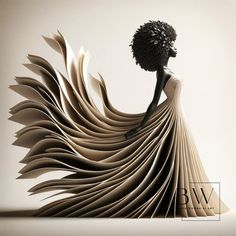 a woman in a dress made out of books