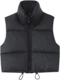 Trendy Vest Outerwear, Black Winter Vest With Pockets, Trendy Fitted Winter Vest, Trendy Winter Workwear Vest, Trendy Winter Vest For Workwear, Trendy Vest For Cold Weather, Trendy Solid Vest For Cold Weather, Trendy Solid Color Cold Weather Vest, Fitted Outdoor Vest Outerwear