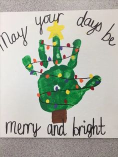 a handprinted christmas card with the words may your days be merry and bright