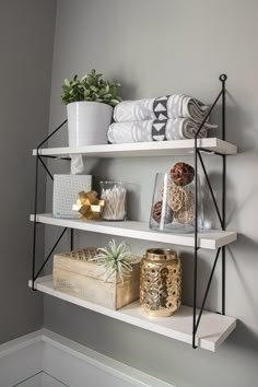 a white shelf filled with lots of different items