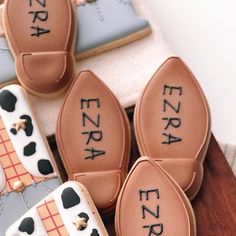 decorated cookies with letters and numbers on them