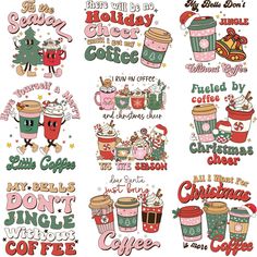 coffee and christmas stickers on a white background