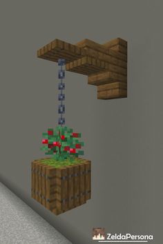 an image of a plant in the middle of a minecraft house with flowers growing out of it