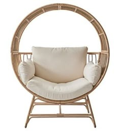 a chair with a white pillow in the shape of a circle on top of it