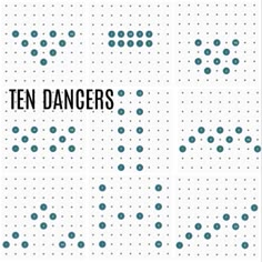 the cover art for ten dancers, which features blue dots and black letters on white paper