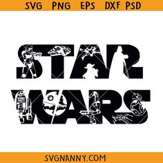 the star wars svg file is shown in black and white with an orange background