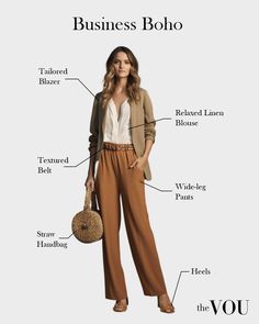 Business Boho fashion style brings bohemian aesthetics into the corporate world. The look is built around muted earth tones and tailored fits with a bohemian twist, as seen by Jessica Alba, who balances this style with her professional endeavors. Boho Work Outfit, Boho Fashion Style, Low Impact Hiit, Muted Earth Tones, Casual Boho Style, Boho Inspo, Look Boho Chic, Boho Chique, Mode Hippie