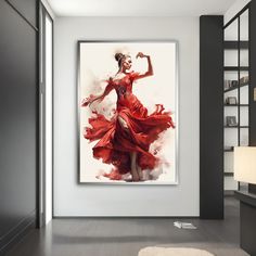 a woman in a red dress is dancing