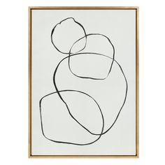 a black and white drawing on paper with a gold frame in the shape of an abstract figure