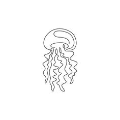 a black and white line drawing of a jellyfish with long, wavy hair on it's head