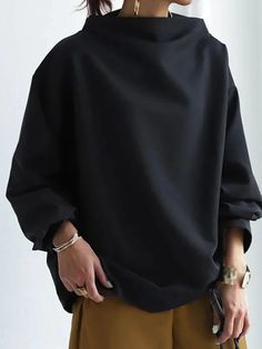 Pull Oversize, Tan Pants, Estilo Chic, High Neck Long Sleeve, Oversized Pullover, Outfit Casual, Look Chic, High Collar