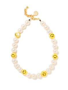 *This style is not included in the current sale* Don't forget to smile 😀 17" Swarovski crystal pearl necklace 1.5" extension Gold plated brass hardware Ceramic charms Handmade in New York City. Due to the handmade nature of our products, some charms may vary in color and style or be replaced if unavailable. Please allow 5-7 business days for production. Letter Bead Bracelets, Dont Forget To Smile, Sunglass Chain, Key Design, Letter Beads, Girly Jewelry, Crystal Pearls, Necklace Designs, Pearl Bracelet